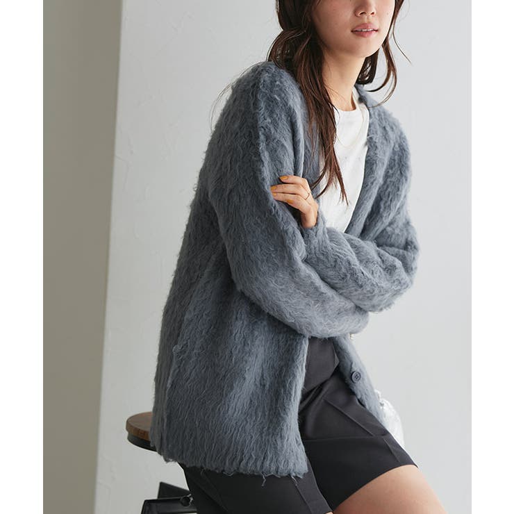 チャコール | 起毛Vネックニットカーディガン カーディガン ニット | Pierrot