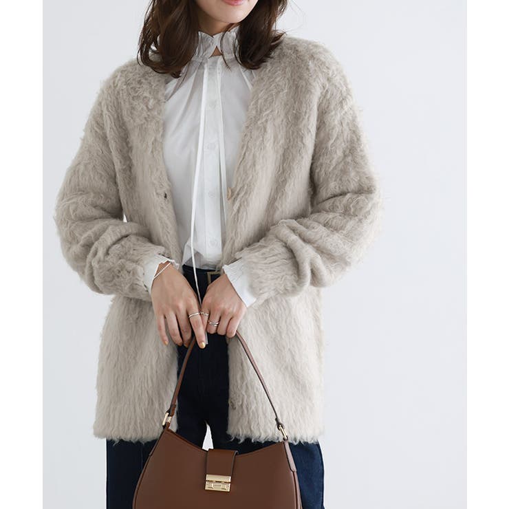 ベージュ | 起毛Vネックニットカーディガン カーディガン ニット | Pierrot