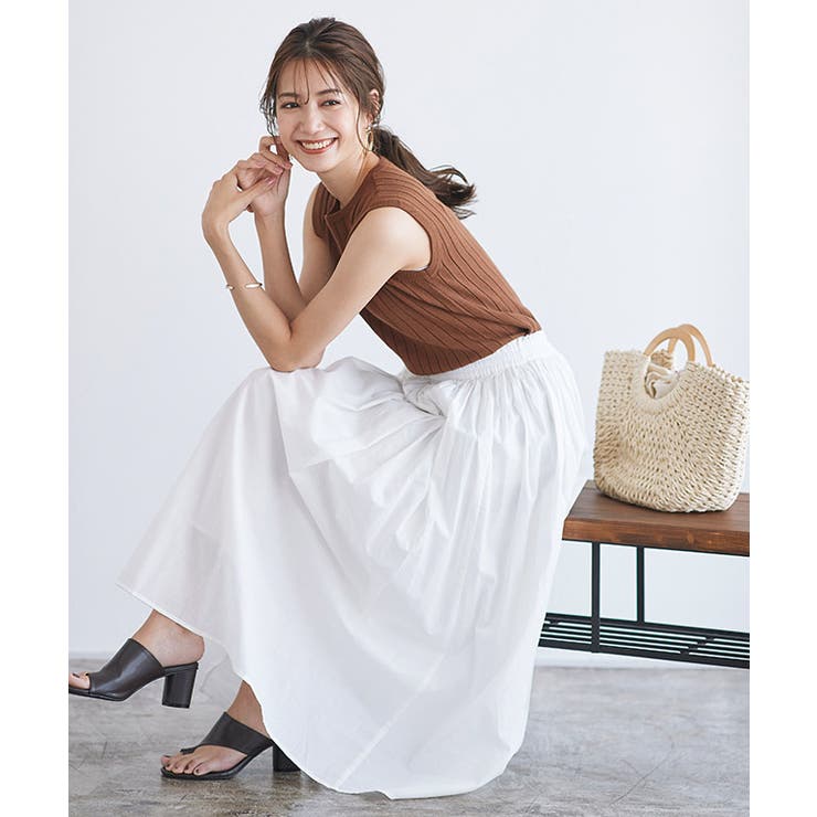 オフホワイト | コットンギャザーロングスカート ロングスカート フレアスカート コットン | Pierrot