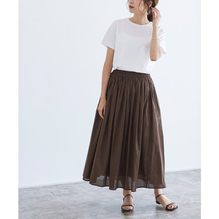 ブラウン | コットンギャザーロングスカート ロングスカート フレアスカート コットン | Pierrot