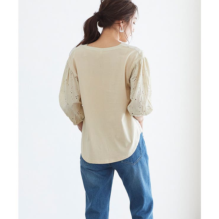 カット刺繍ノーカラーブラウス ブラウス 綿100 コットン ノーカラー 刺繍 | Pierrot | 詳細画像4 