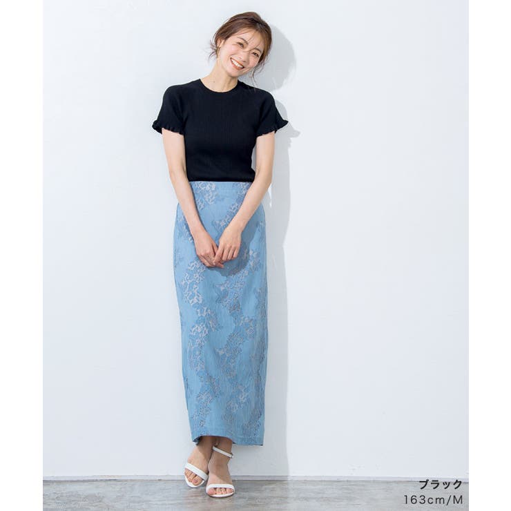 リネンタッチフリルリブニット ニット リネンタッチ[品番