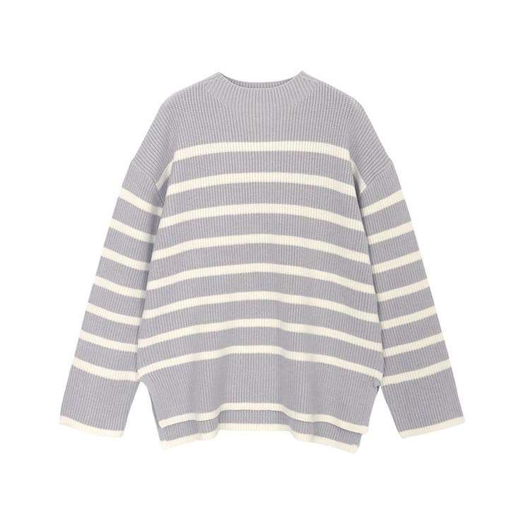 グレー×アイボリー | ボトルネックパネルボーダーニット ニット ボトルネック | Pierrot