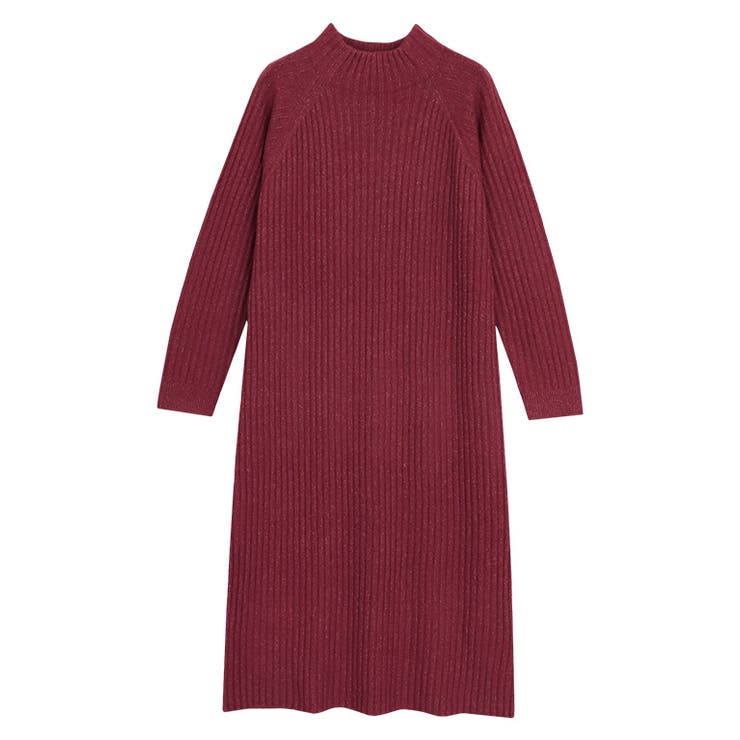 杢レッド | ボトルネックリブニットワンピース ワンピース ワンピ | Pierrot