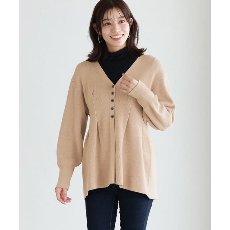 杢ベージュ | ウエストタックカーディガン カーディガン カーデ | Pierrot