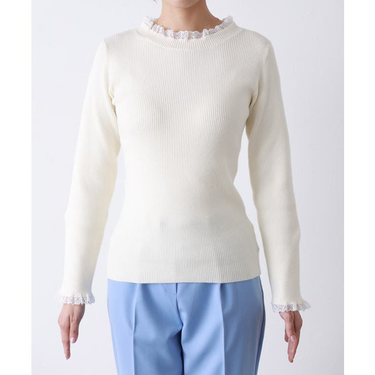 レース付クルーネックリブニット ニット セーター | Pierrot | 詳細画像7 