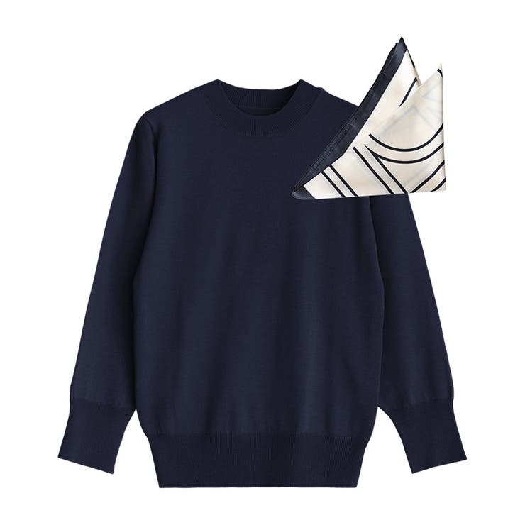 ネイビー | スカーフ付きニット ニット スカーフ | Pierrot