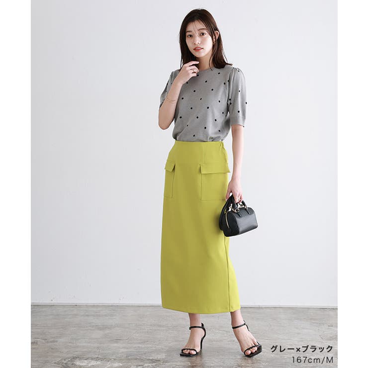 ドットジャカードパフスリーブニット ニット パフスリーブ[品番