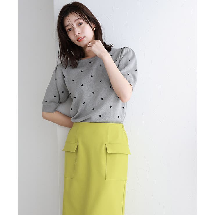 ドットジャカードパフスリーブニット ニット パフスリーブ[品番