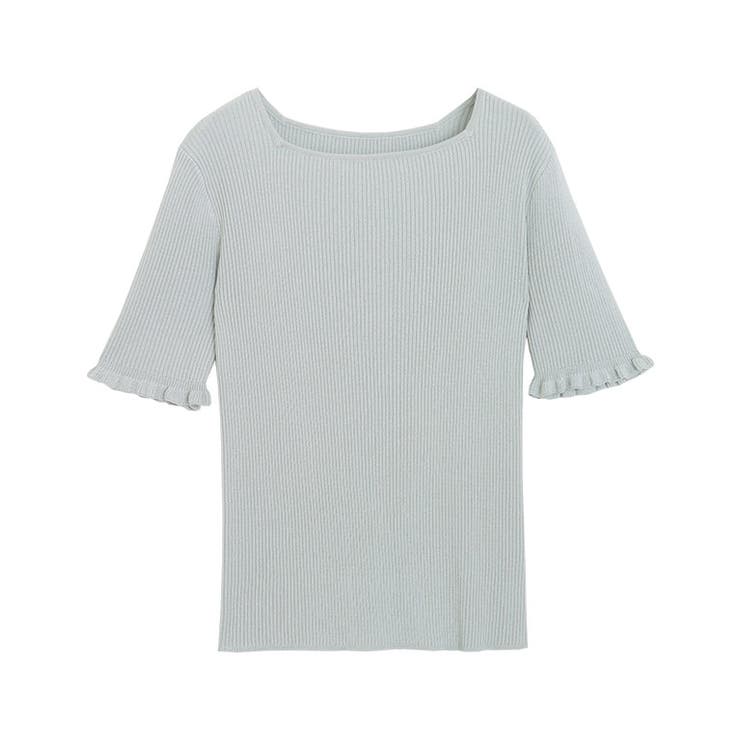 アイスグレー | リネンタッチ袖フリルリブニット ニット リブ | Pierrot