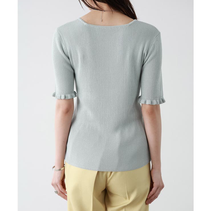 リネンタッチ袖フリルリブニット ニット リブ | Pierrot | 詳細画像8 