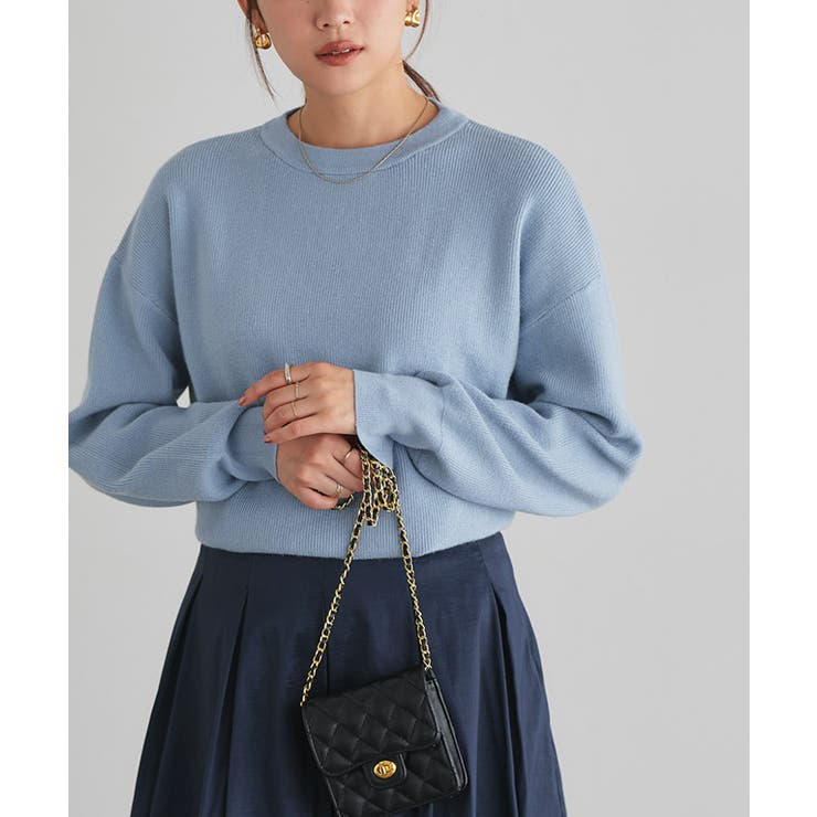 スモークブルー | [吸湿発熱] 選べるネックサイドスリットニット ニット | Pierrot