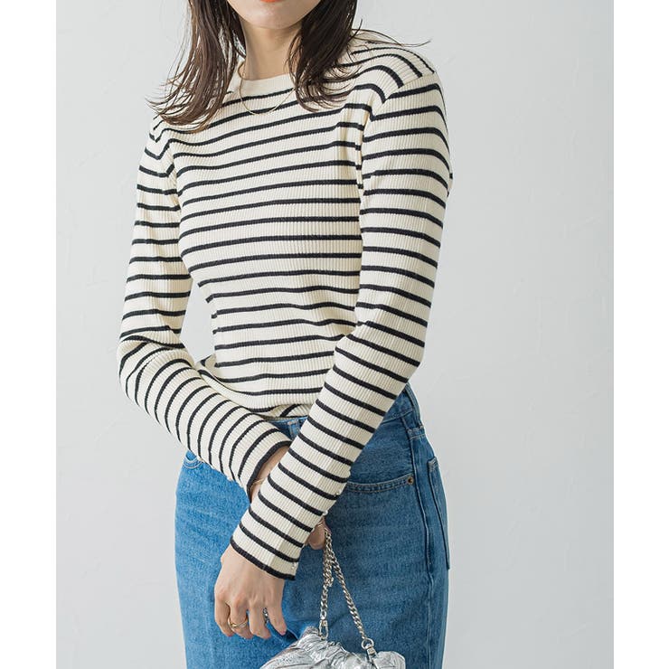 A/アイボリー×ブラック | 選べるデザイン袖ボタンリブニット ニット パール | Pierrot