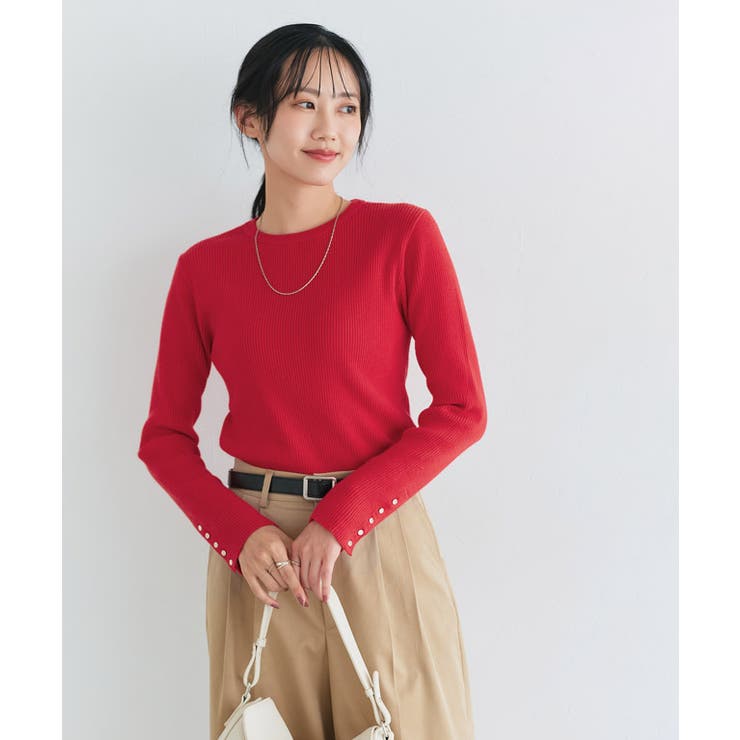 選べるデザイン袖ボタンリブニット ニット パール | Pierrot | 詳細画像26 