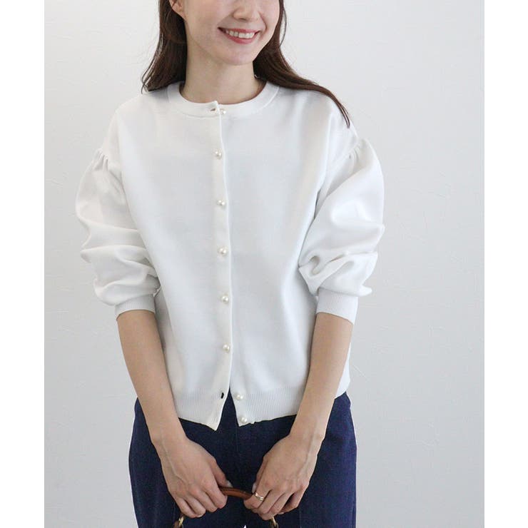 オフホワイト | スポンジニットパールボタンカーディガン 春 カーディガン | Pierrot