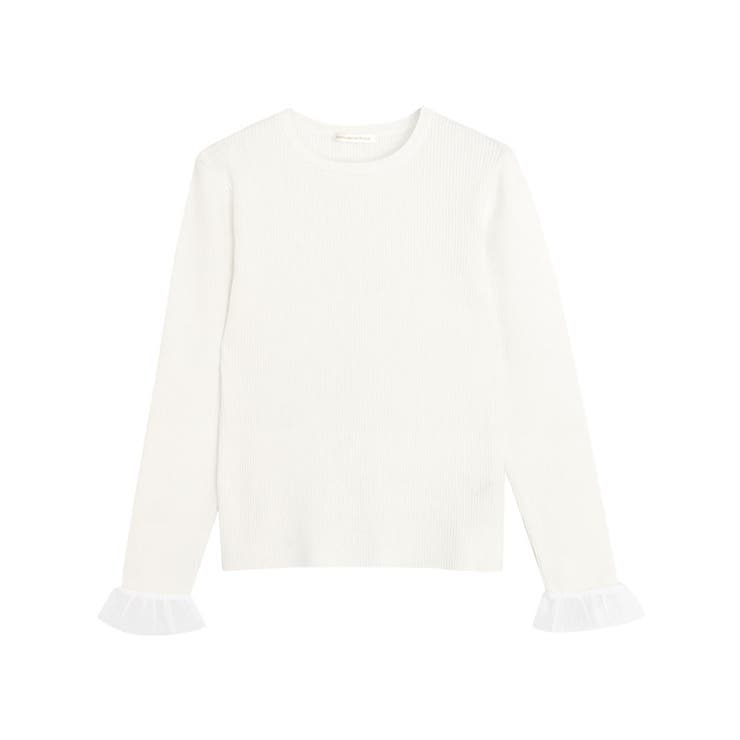 シアーフリル袖/オフホワイト | 選べる袖デザインリブニット ニット 細リブ | Pierrot