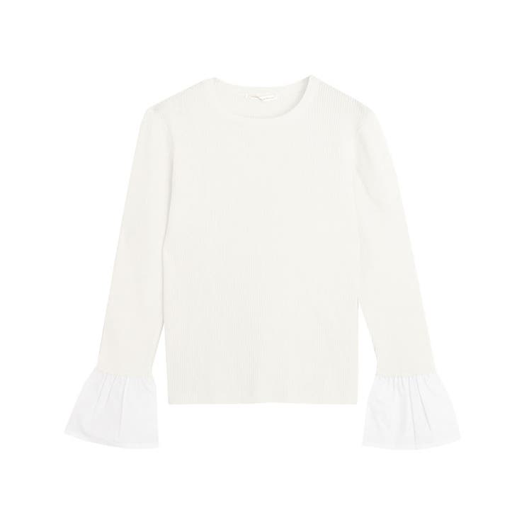 ロングフレア袖/オフホワイト | 選べる袖デザインリブニット ニット 細リブ | Pierrot