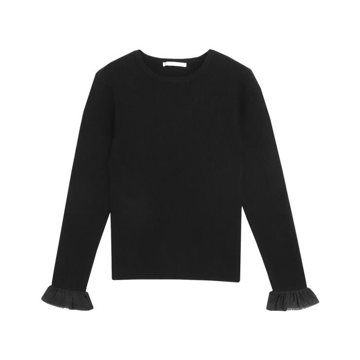 シアーフリル袖/ブラック | 選べる袖デザインリブニット ニット 細リブ | Pierrot