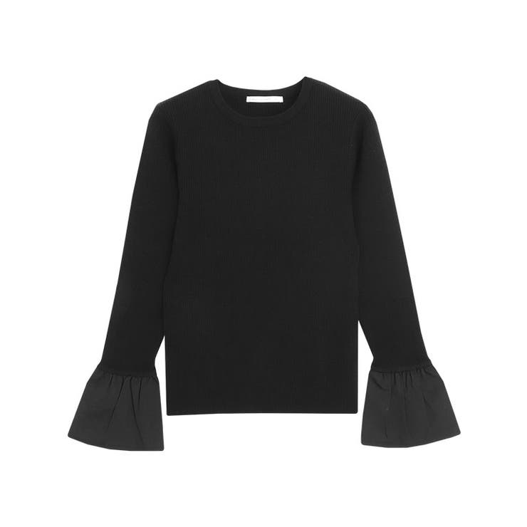 ロングフレア袖/ブラック | 選べる袖デザインリブニット ニット 細リブ | Pierrot