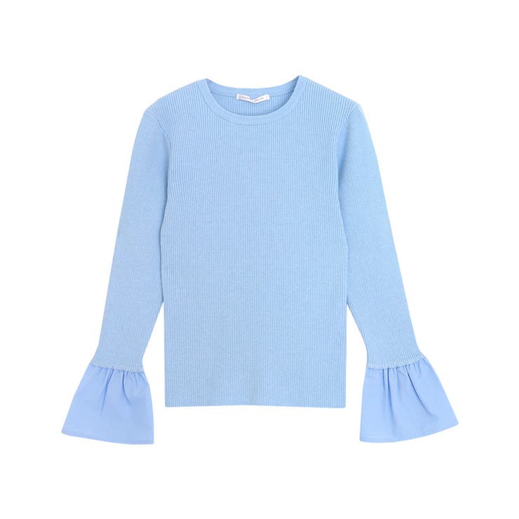 ロングフレア袖/サックス | 選べる袖デザインリブニット ニット 細リブ | Pierrot