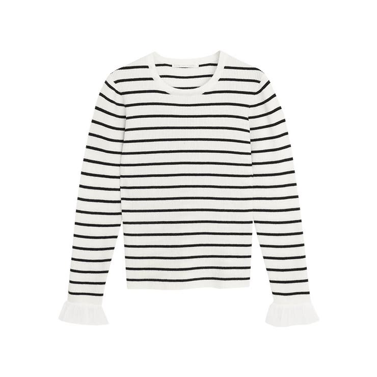 シアーフリル袖/ボーダー | 選べる袖デザインリブニット ニット 細リブ | Pierrot