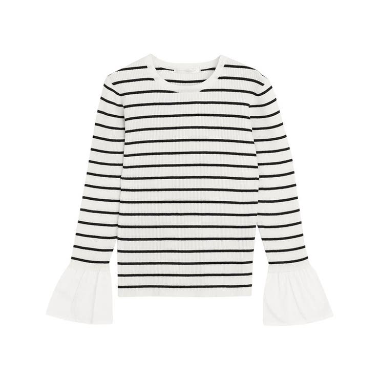 ロングフレア袖/ボーダー | 選べる袖デザインリブニット ニット 細リブ | Pierrot