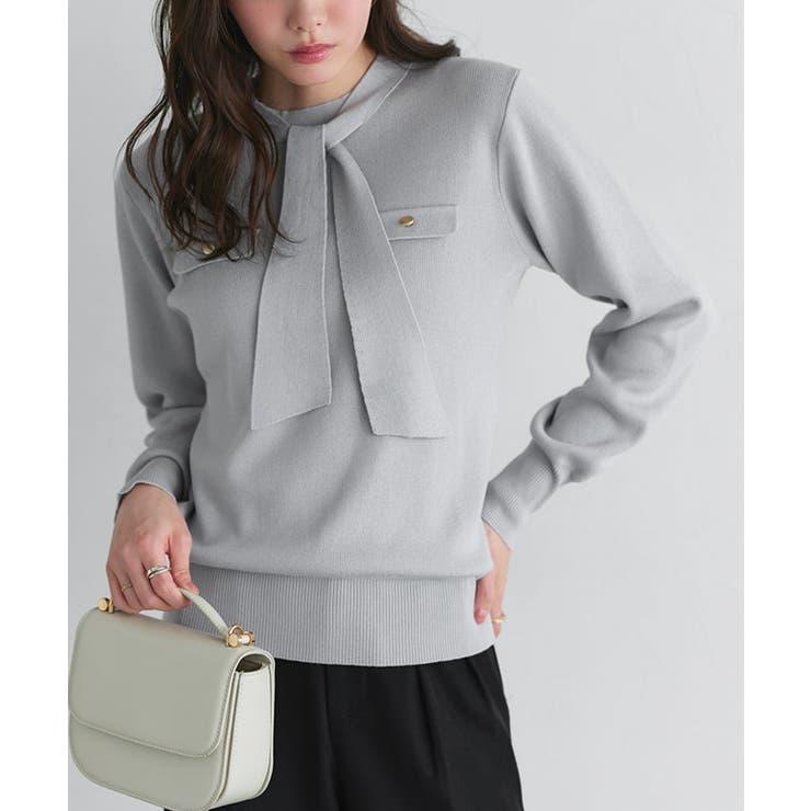 グレー | ボウタイポケットニット ニット ボウタイ | Pierrot