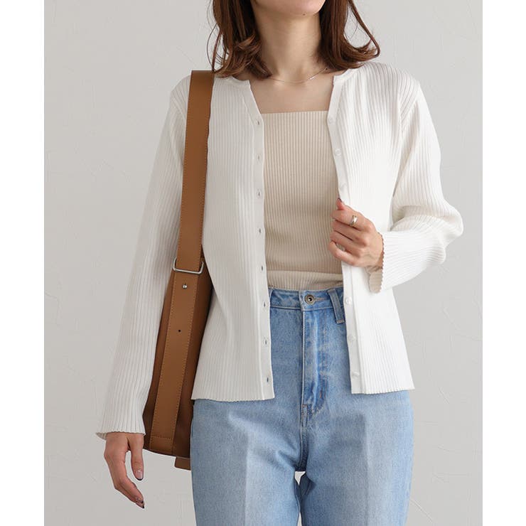 オフホワイト | キーネックリブニットカーディガン カーディガン ニット | Pierrot