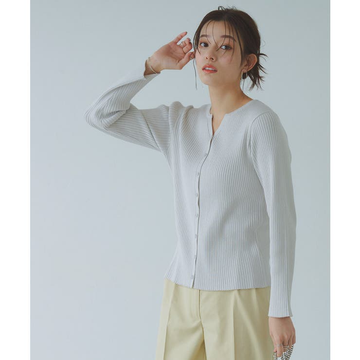 グレー | キーネックリブニットカーディガン カーディガン ニット | Pierrot