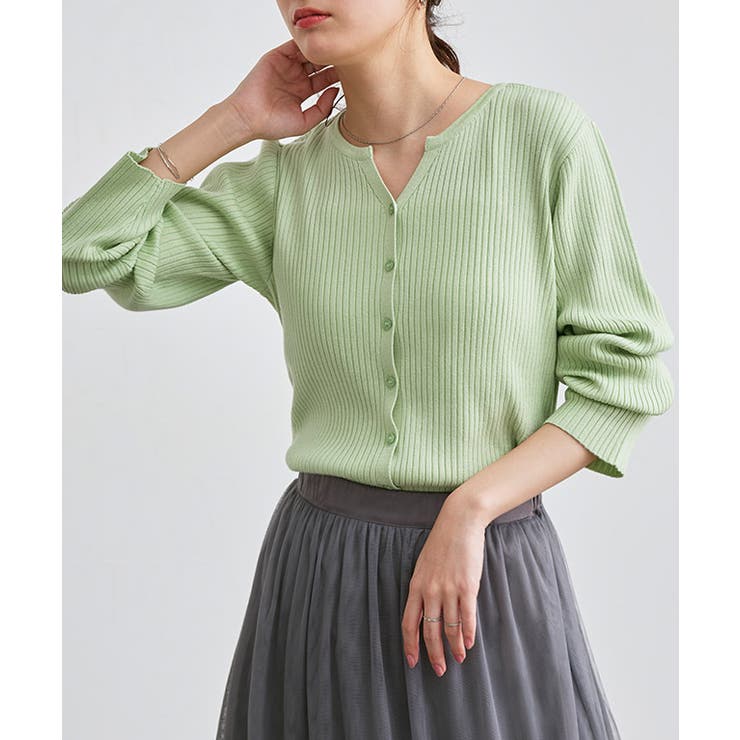 ミント | キーネックリブニットカーディガン カーディガン ニット | Pierrot