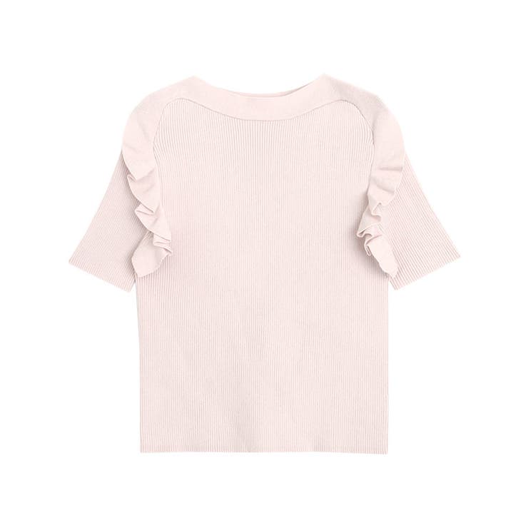 パウダーピンク | ショルダーカットフリルニット ニット フリル | Pierrot