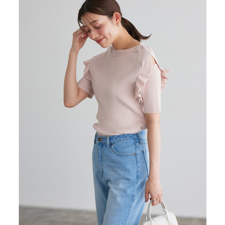 ショルダーカットフリルニット ニット フリル[品番：PRTW0004829