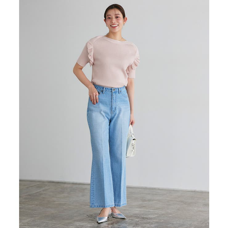 ショルダーカットフリルニット ニット フリル[品番：PRTW0004829