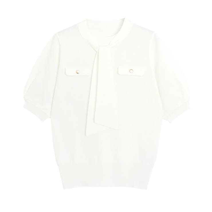 オフホワイト | リネンタッチボウタイポケットニット ニット リネンタッチ | Pierrot