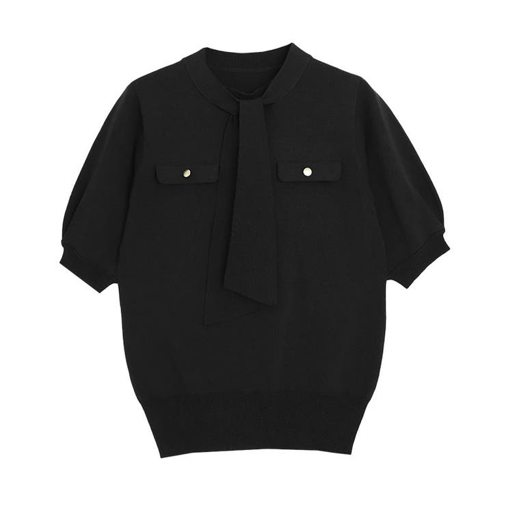 ブラック | リネンタッチボウタイポケットニット ニット リネンタッチ | Pierrot