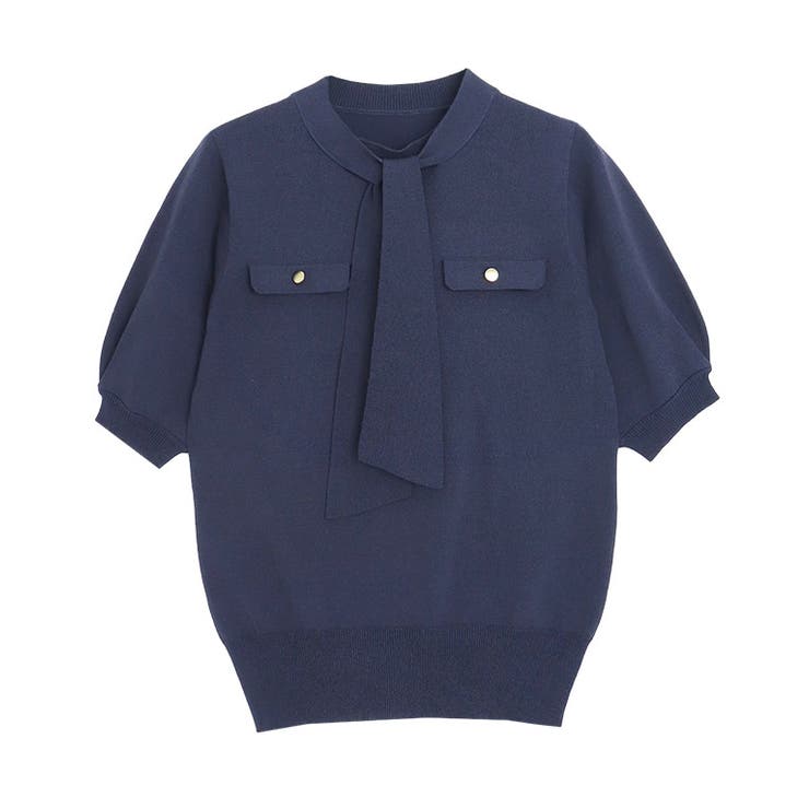 ネイビー | リネンタッチボウタイポケットニット ニット リネンタッチ | Pierrot