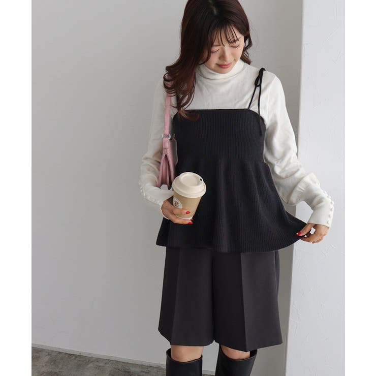 ドットフロッキーペプラムシャツ　ニットビスチェ×リブニットスカート ドットフロッキーペプラムシャツ ニットビスチェ×リブニット
