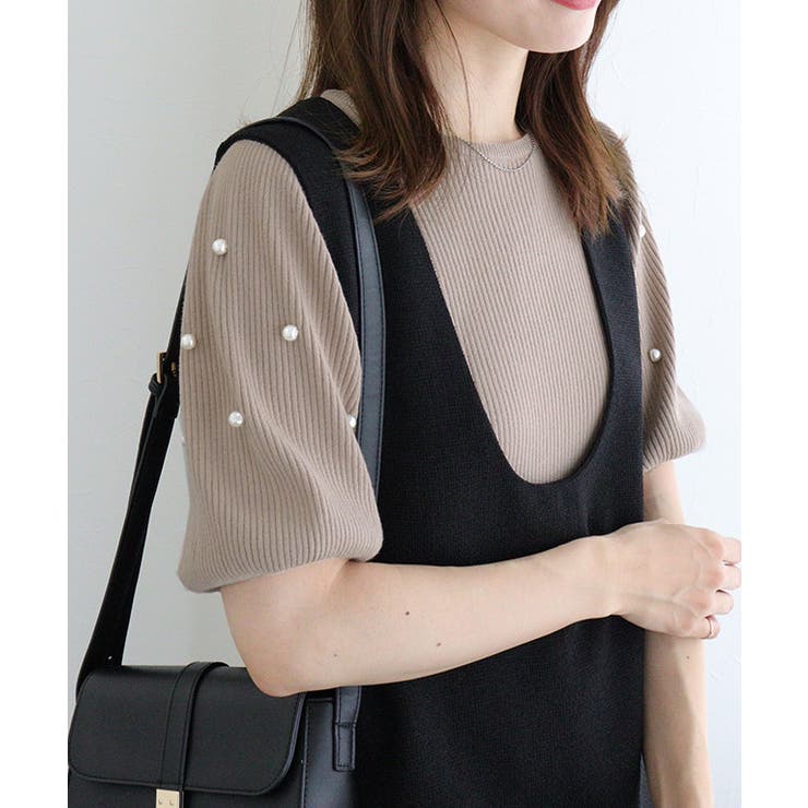 袖パールボタンニット ニット パールボタン[品番：PRTW0004985