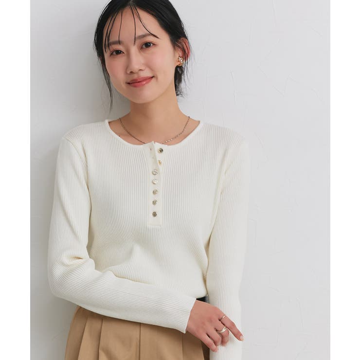 多機能ゴールドボタンヘンリーネックニット 抗菌 UVカット | Pierrot | 詳細画像23 