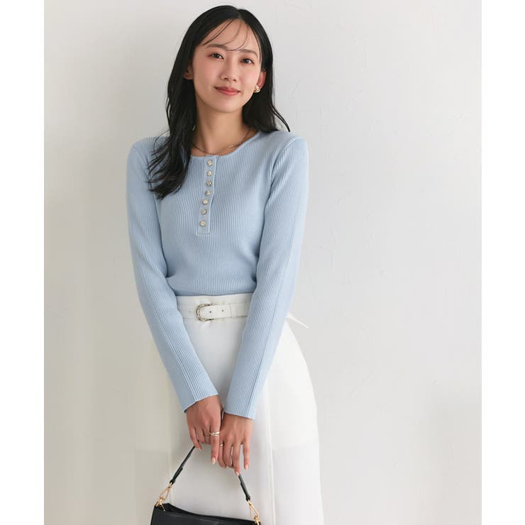 多機能ゴールドボタンヘンリーネックニット 抗菌 UVカット | Pierrot | 詳細画像17 