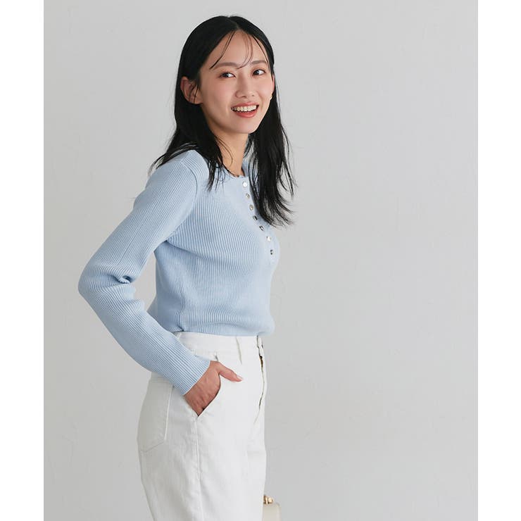 多機能ゴールドボタンヘンリーネックニット 抗菌 UVカット | Pierrot | 詳細画像21 