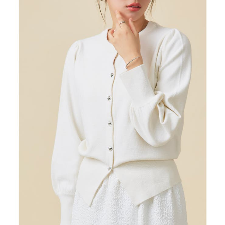 アイボリー | ハートボタンニットカーディガン カーディガン ニット | Pierrot