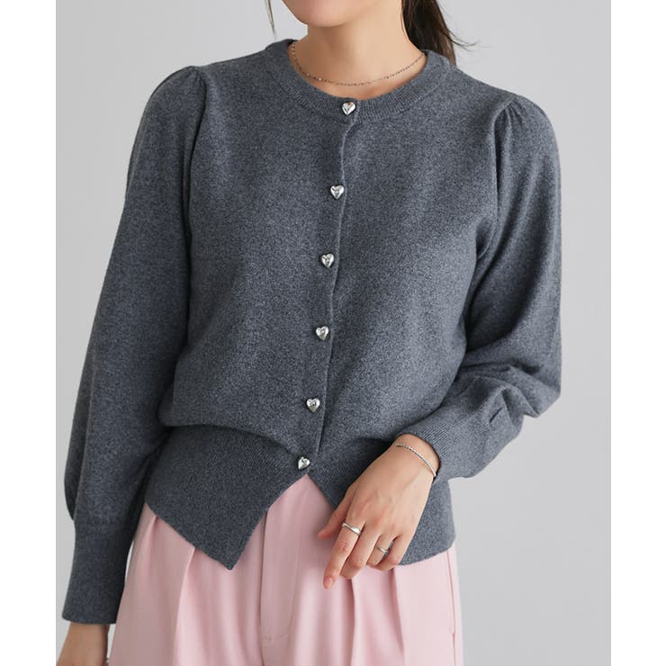杢チャコール | ハートボタンニットカーディガン カーディガン ニット | Pierrot