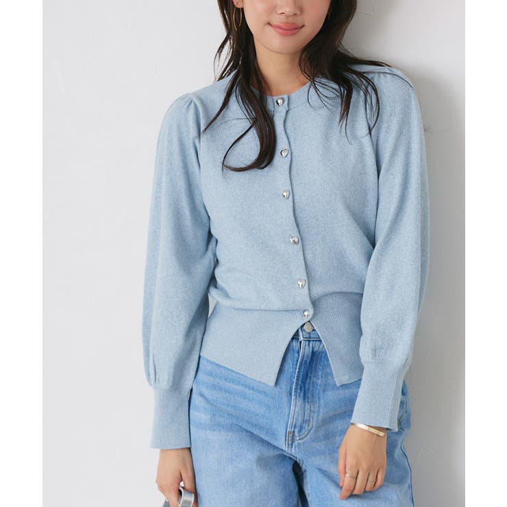 杢ブルー | ハートボタンニットカーディガン カーディガン ニット | Pierrot