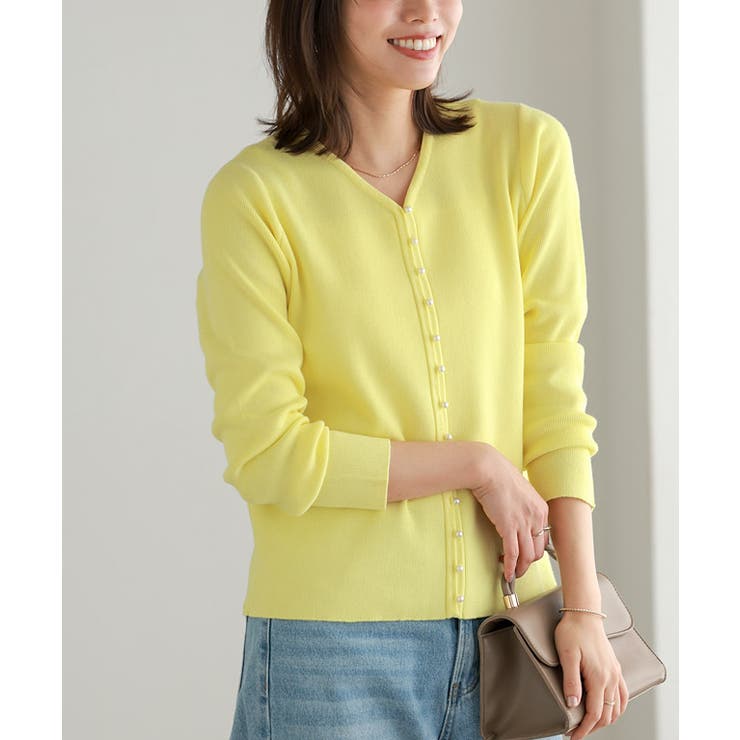 イエロー | ちびパールアクセントカーディガン カーディガン ニット | Pierrot