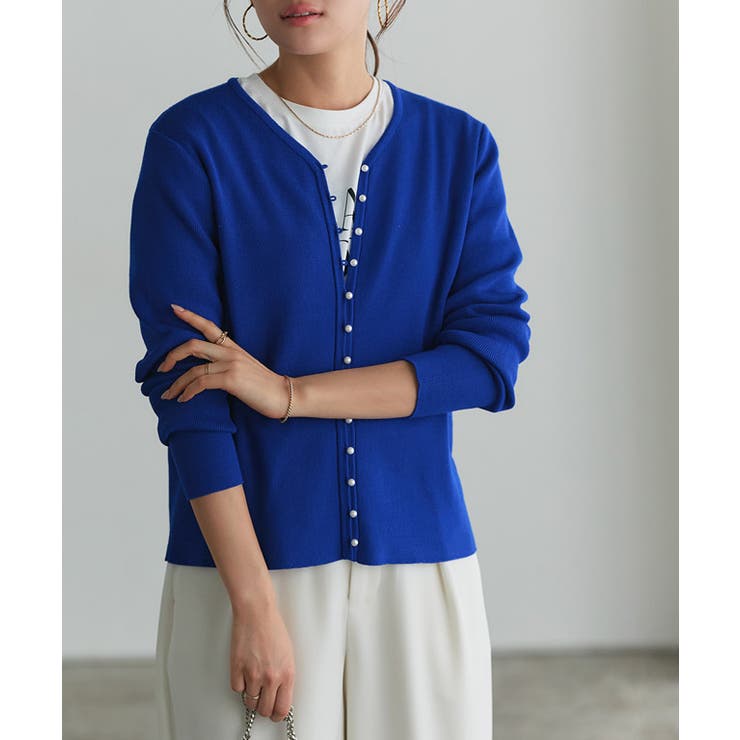 ブルー | ちびパールアクセントカーディガン カーディガン ニット | Pierrot