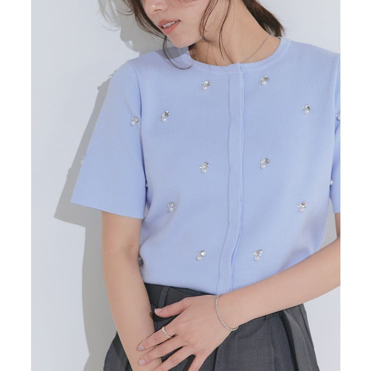 ブルー | ビジューニットカーディガン カーディガン ニット | Pierrot