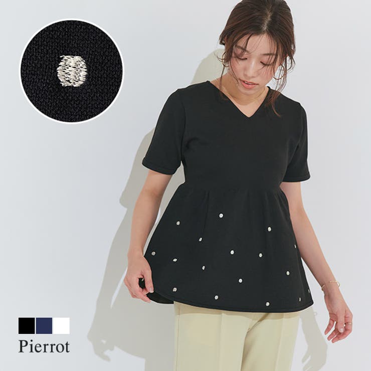 ドットラメ刺繍ペプラムニット ニット ペプラムシルエット | Pierrot | 詳細画像1 