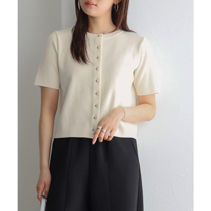 アイボリー | メタルボタンニットカーディガン カーディガン クロップド丈 | Pierrot