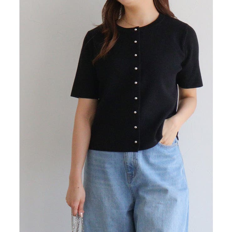 ブラック | メタルボタンニットカーディガン カーディガン クロップド丈 | Pierrot